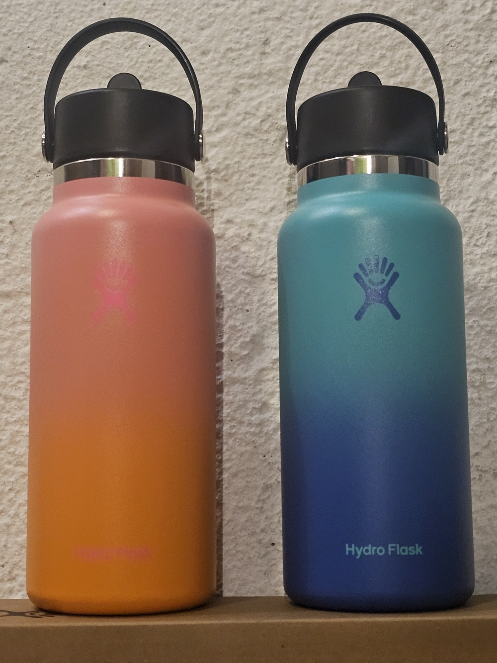 Two 32oz Hydro Flask Ombre Water Bottles, Pink/Orange & Teal/Blue, New No Labels